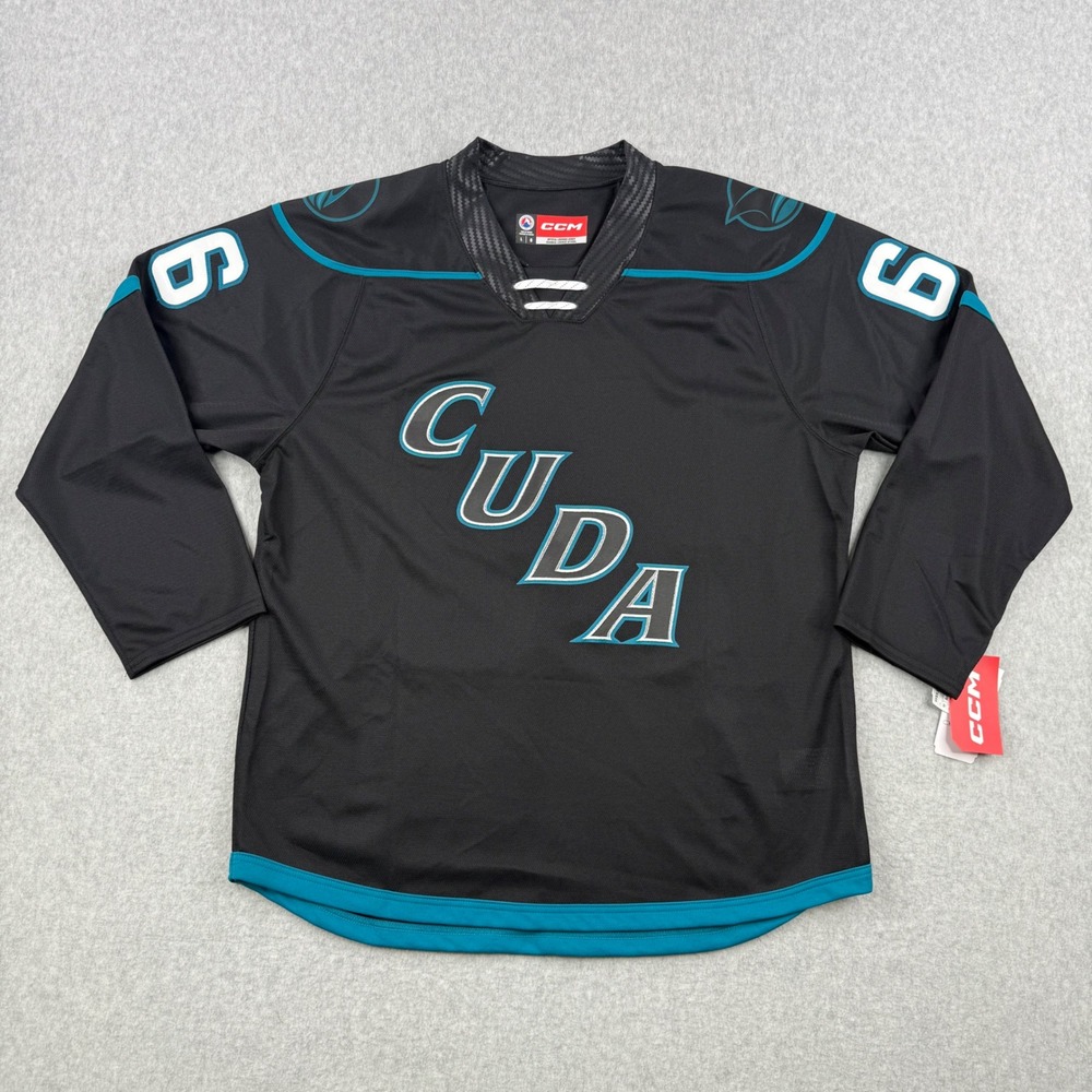 San Jose Barracuda Hockey Jersey Mens Large Black‎ AHL Official Fireball #66 NEW